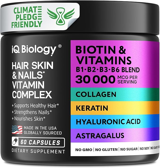 Biotin 10,000 mcg Supplement for Hair Growth with Collagen & Keratin